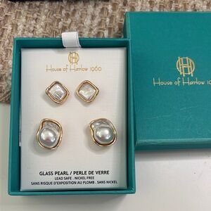 House of Harlow 1960 Glass Pearl Earrings Set of 2